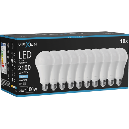 Mexen Nova 10x LED-glödlampa E27, A70, 20W, Kall - 6500K, 2100 lm - L100-E27-2065-01x10