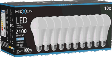 Mexen Nova 10x LED-lamp E27, A70, 20W, Koud - 6500K, 2100 lm - L100-E27-2065-01x10