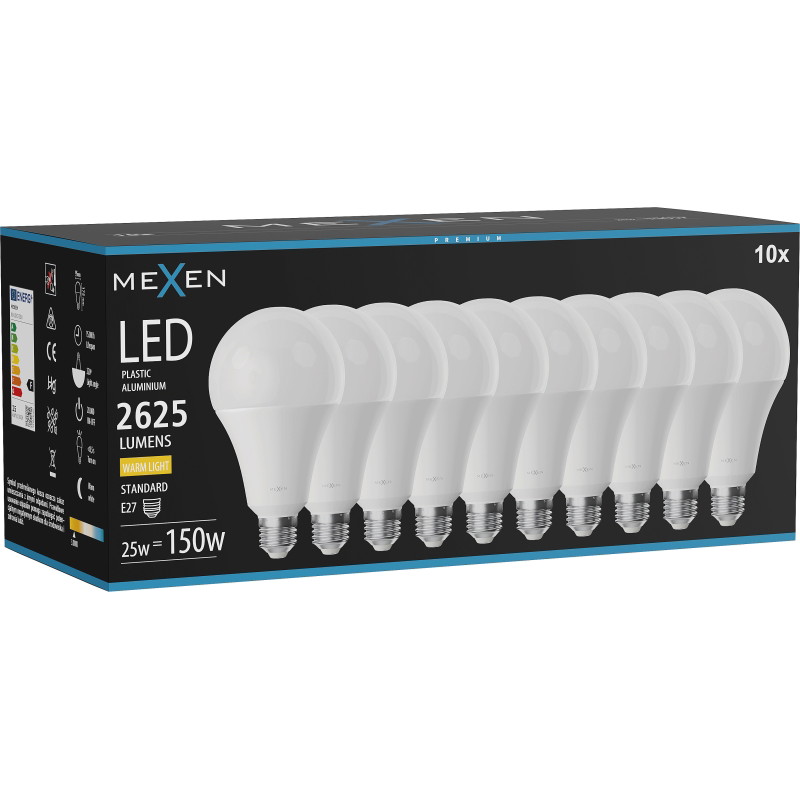 Mexen Nova 10x Bombilla LED E27, A95, 25W, Cálida - 3000K, 2625 lm - L100-E27-2530-01x10