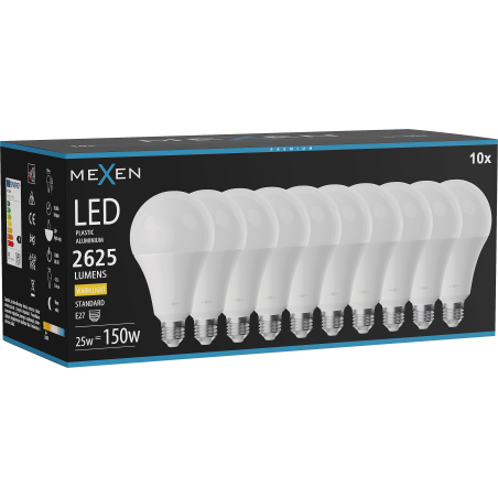 Mexen Nova 10x Bombilla LED E27, A95, 25W, Cálida - 3000K, 2625 lm - L100-E27-2530-01x10