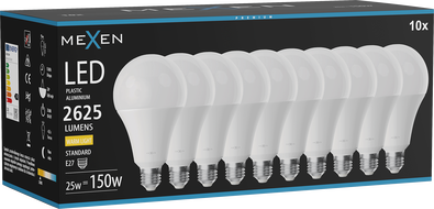 Mexen Nova 10x LED pirn E27, A95, 25W, Soe - 3000K, 2625 lm - L100-E27-2530-01x10