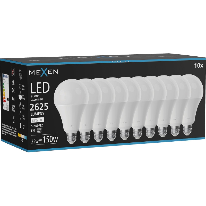 Mexen Nova 10x LED-lampa E27, A95, 25W, Neutral - 4000K, 2625 lm - L100-E27-2540-01x10