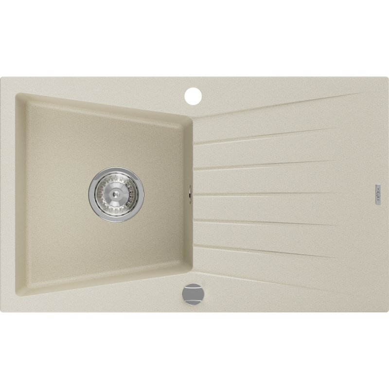 Mexen Cesar granieten spoelbak 1-komers met afdruiprek 775 x 470 mm, beige, sifon chroom - 6514771010-69