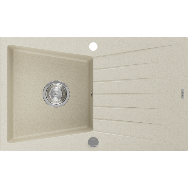 Mexen Cesar granite sink 1-bowl with drainer 775 x 470 mm, beige, chrome siphon - 6514771010-69