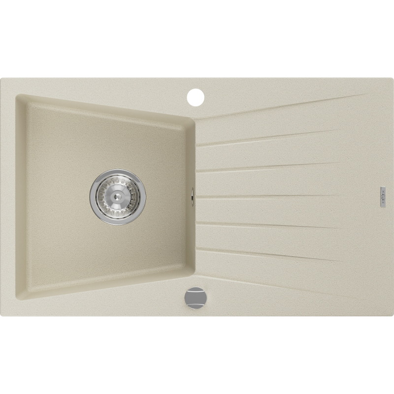 Mexen Cesar granitni jednokomorni sudoper s ocjednom pločom 775 x 470 mm, bež, krom sifon - 6514771010-69