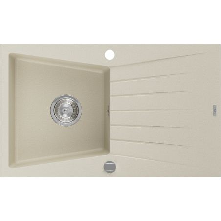 Mexen Cesar granieten spoelbak 1-komers met afdruiprek 775 x 470 mm, beige, sifon chroom - 6514771010-69