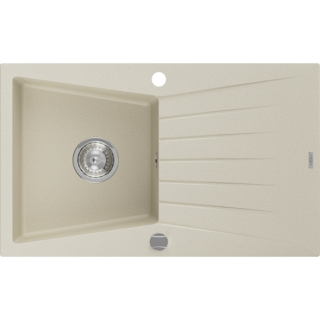 Mexen Cesar granite sink 1-bowl with drainer 775 x 470 mm, beige, chrome siphon - 6514771010-69