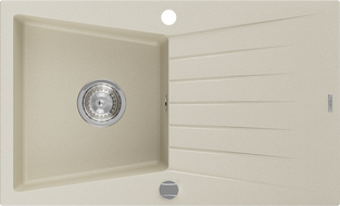 Mexen Cesar lavello in granito 1-vasca con sgocciolatoio 775 x 470 mm, beige, sifone cromato - 6514771010-69