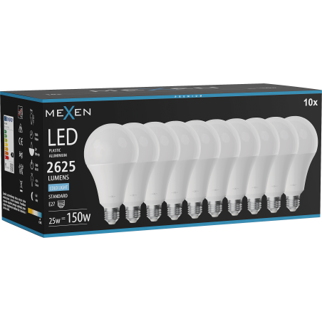 Mexen Nova 10x Bombilla LED E27, A95, 25W, Fría - 6500K, 2625 lm - L100-E27-2565-01x10