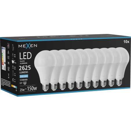 Mexen Nova 10x żarówka LED E27, A95, 25W, Zimna - 6500K, 2625 lm - L100-E27-2565-01x10