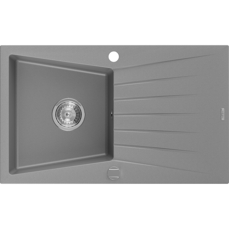 Mexen Cesar granite sink 1-bowl with drainer 775 x 470 mm, grey, chrome siphon - 6514771010-71