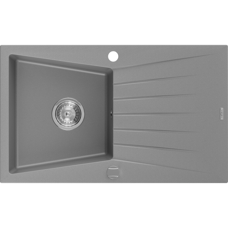 Mexen Cesar Granitspüle 1-becken mit Abtropffläche 775 x 470 mm, grau, Siphon Chrom - 6514771010-71