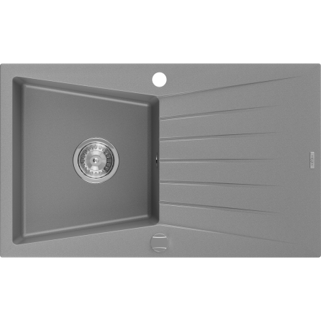 Mexen Cesar Granitspüle 1-becken mit Abtropffläche 775 x 470 mm, grau, Siphon Chrom - 6514771010-71