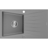 Mexen Cesar granieten gootsteen 1-komorige met afdruiprek 775 x 470 mm, grijs, chrom sifon - 6514771010-71