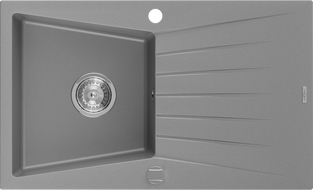 Mexen Cesar évier en granit à 1 bac avec égouttoir 775 x 470 mm, gris, siphon chromé - 6514771010-71