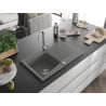 Mexen Cesar Granitspüle 1-becken mit Abtropffläche 775 x 470 mm, grau, Siphon Chrom - 6514771010-71