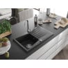 Mexen Cesar Granitspüle 1-Becken mit Abtropffläche 775 x 470 mm, schwarz/silber metallisch, Siphon Chrom - 6514771010-73