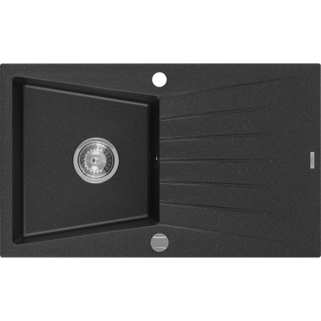 Mexen Cesar granitspüle 1-becken mit abtropffläche 775 x 470 mm, schwarz/silber metallic, siphon chrom - 6514771010-73