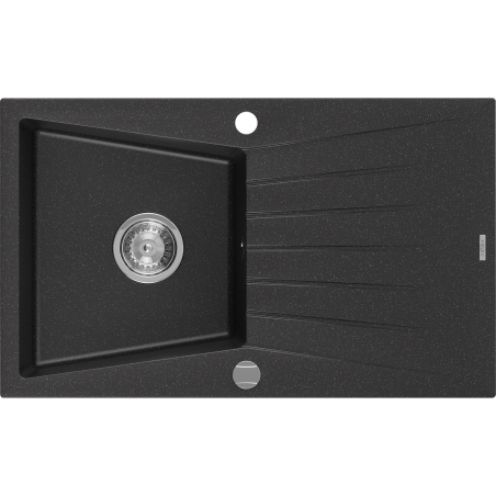 Mexen Cesar Granitspüle 1-Becken mit Abtropffläche 775 x 470 mm, schwarz/silber metallisch, Siphon Chrom - 6514771010-73