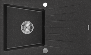 Mexen Cesar fregadero de granito de 1 seno con escurridor 775 x 470 mm, negro/plata metálica, sifón cromado - 6514771010-73