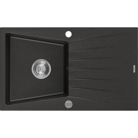 Mexen Cesar évier en granit 1 bac avec égouttoir 775 x 470 mm, noir/métallique doré, siphon chromé - 6514771010-75
