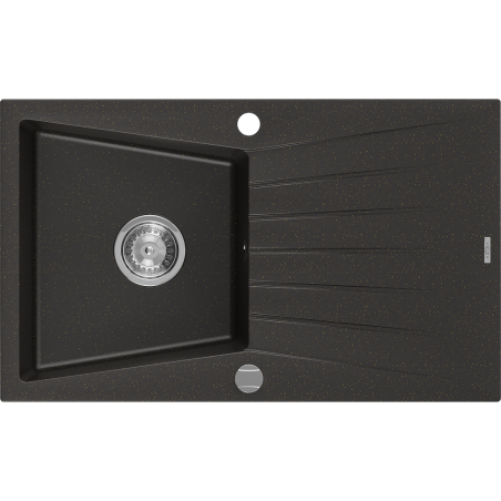 Mexen Cesar zlewozmywak granitowy 1-komorowy z ociekaczem 775 x 470 mm, czarny/złoty metalik, syfon chrom - 6514771010-75