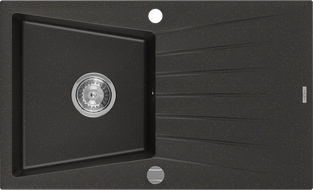 Mexen Cesar granieten spoelbak 1-komorig met afdruiprek 775 x 470 mm, zwart/goud metallic, chroom sifon - 6514771010-75