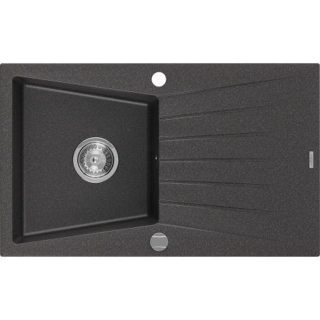 Mexen Cesar Granitspüle 1-beckig mit Abtropffläche 775 x 470 mm, schwarz gesprenkelt, Siphon Chrom - 6514771010-76