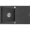 Mexen Cesar évier en granit 1 bac avec égouttoir 775 x 470 mm, noir moucheté, siphon chromé - 6514771010-76
