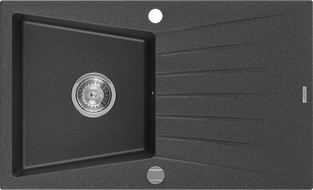 Mexen Cesar Granit-Spullsteen mat 1 Klengkeim mat Ofloussschotel 775 x 470 mm, schwaarz getéppelt, verchromte Siphon