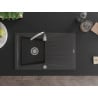 Mexen Cesar Granitspüle 1-beckig mit Abtropffläche 775 x 470 mm, schwarz gesprenkelt, Siphon Chrom - 6514771010-76
