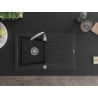 Mexen Cesar évier en granit 1 bac avec égouttoir 775 x 470 mm, noir, siphon chromé - 6514771010-77