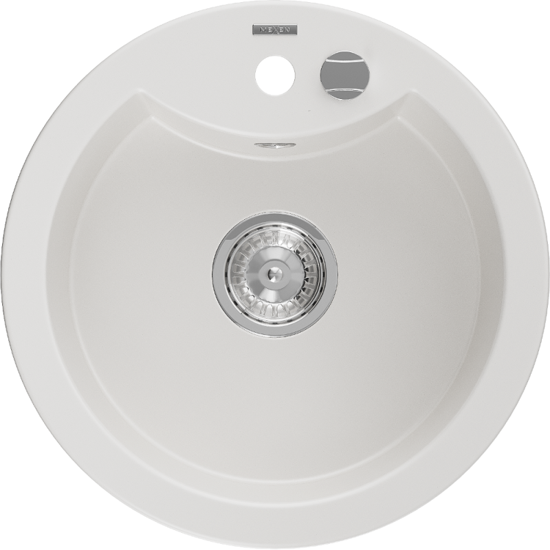 Mexen Diego 1-bowl granite sink 488 x 480 mm, white, chrome siphon - 6512481000-20