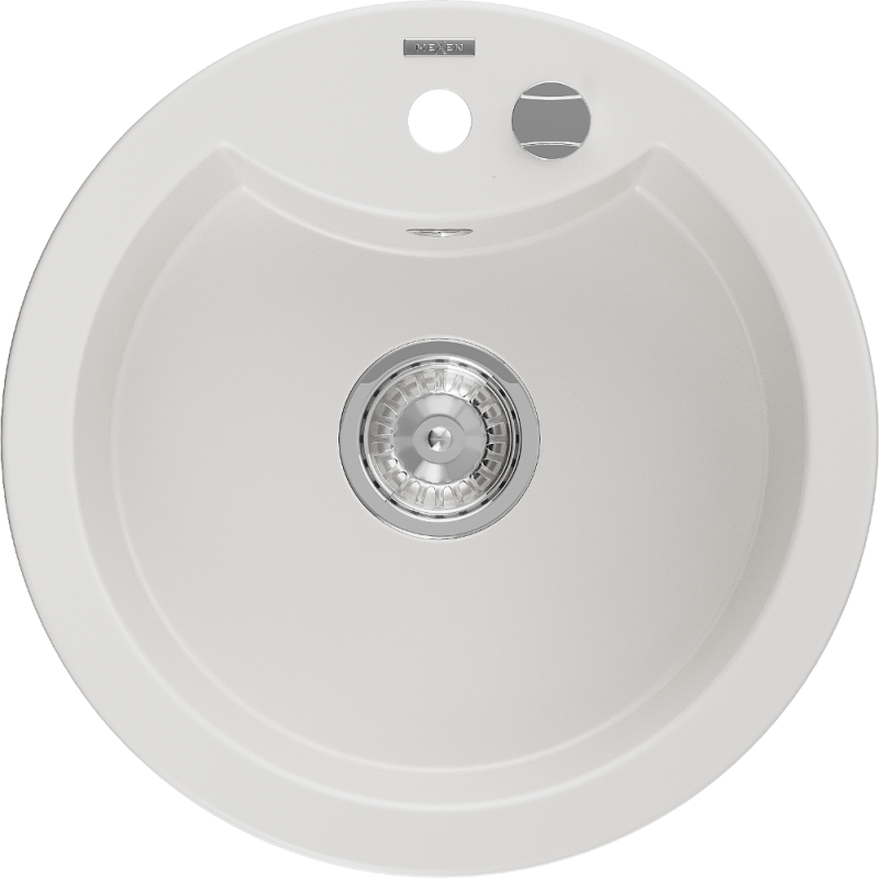 Mexen Diego lava-loiça de granito 1-cuba 488 x 480 mm, branco, sifão cromado - 6512481000-20