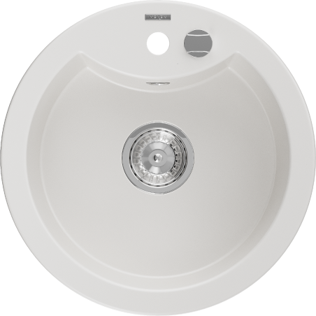 Mexen Diego νεροχύτης γρανίτης 1-θάλαμος 488 x 480 mm, λευκός, σιφόνι χρώμιο