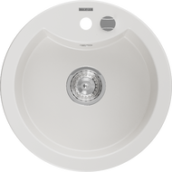 Mexen Diego fregadero de granito 1 compartimento 488 x 480 mm, blanco, sifón cromo - 6512481000-20