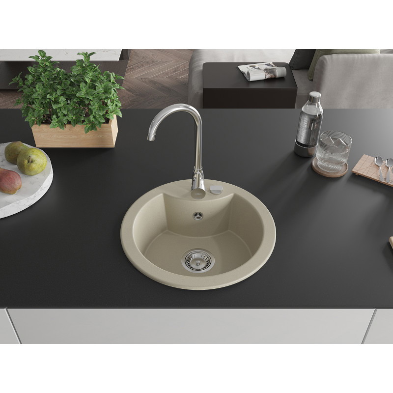 Mexen Diego Granitspüle 1-beckig 488 x 480 mm, beige, Siphon Chrom - 6512481000-69