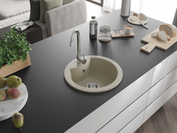 Mexen Diego granite sink 1-bowl 488 x 480 mm, beige, chrome siphon - 6512481000-69