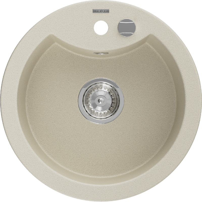 Mexen Diego granitdiskho med 1 ho 488 x 480 mm, beige, kromavlopp - 6512481000-69