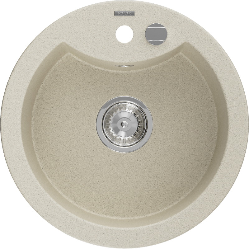 Mexen Diego granite sink 1-bowl 488 x 480 mm, beige, chrome siphon - 6512481000-69