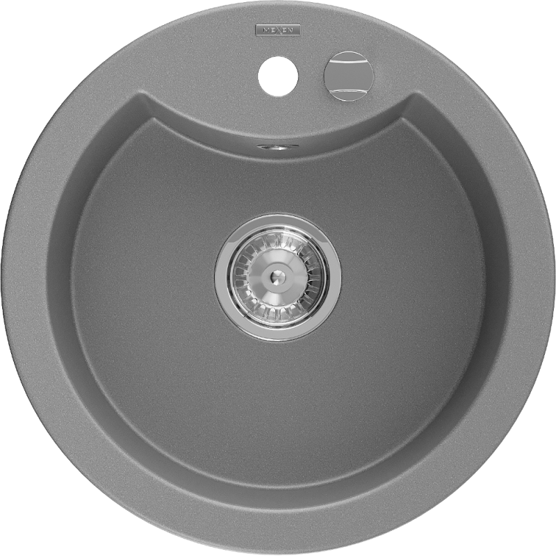 Mexen Diego fregadero de cocina de granito de 1 seno 488 x 480 mm, gris, sifón cromado - 6512481000-71