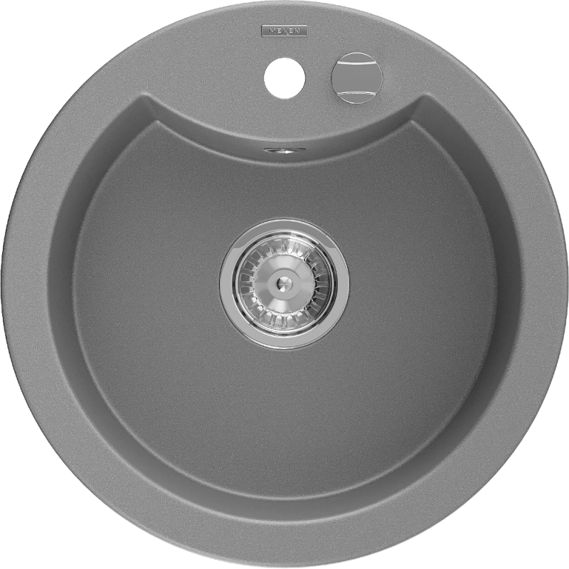 Mexen Diego fregadero de granito de 1 cubeta 488 x 480 mm, gris, sifón cromado - 6512481000-71