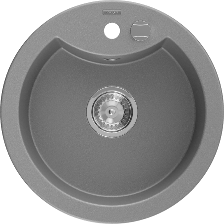 Mexen Diego granite sink 1-bowl 488 x 480 mm, grey, chrome siphon - 6512481000-71