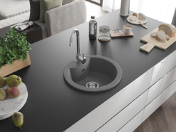 Mexen Diego granieten gootsteen 1-komorig 488 x 480 mm, grijs, sifon chroom - 6512481000-71