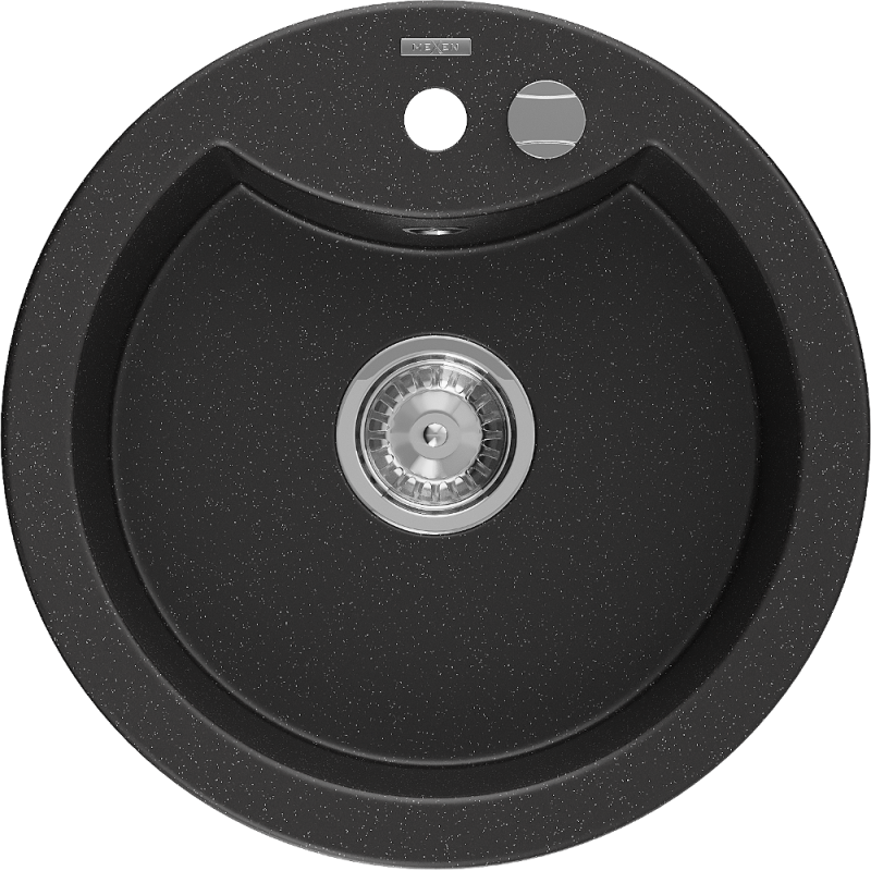 Mexen Diego lava-loiça em granito 1-cuba 488 x 480 mm, preto/prateado metálico, sifão cromado - 6512481000-73