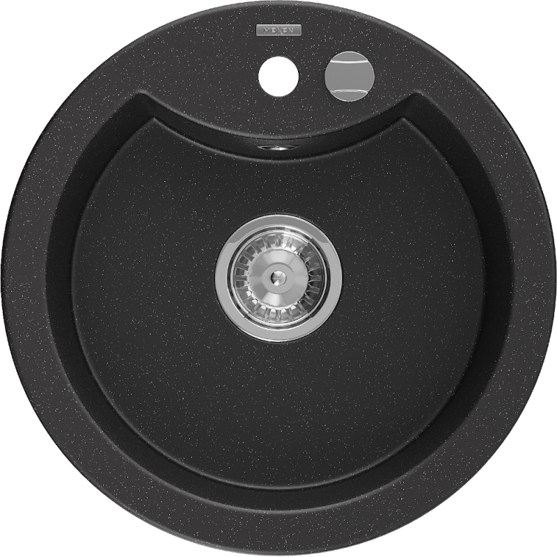 Mexen Diego lavello in granito a 1 vasca 488 x 480 mm, nero/argento metallico, sifone cromato - 6512481000-73