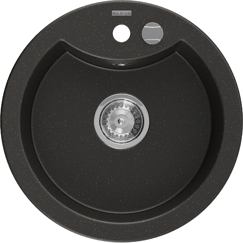 Mexen Diego fregadero de granito de 1 seno 488 x 480 mm, negro/oro metálico, sifón cromado - 6512481000-75