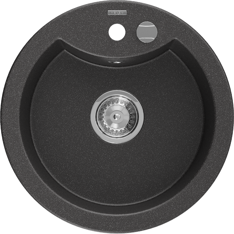Mexen Diego granit izlietne ar 1 nodalījumu 488 x 480 mm, melna ar izšļākumiem, hromēts sifons - 6512481000-76