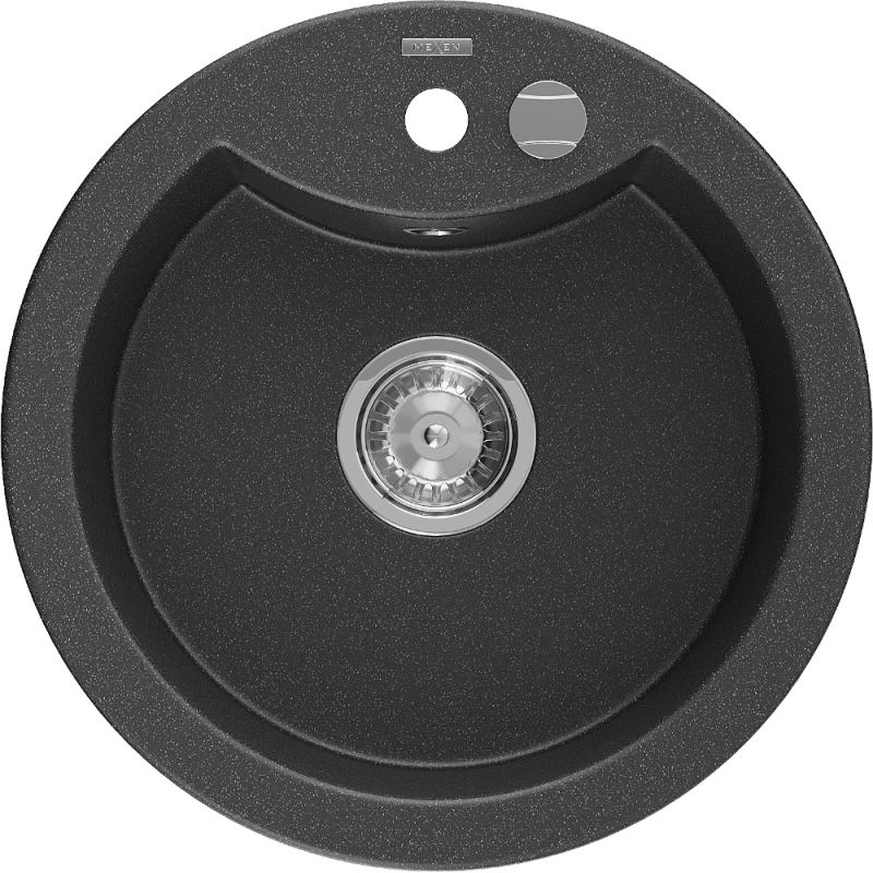 Mexen Diego lavello in granito a 1 vasca 488 x 480 mm, nero punteggiato, sifone cromato - 6512481000-76