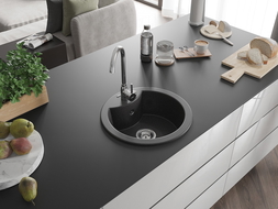 Mexen Diego fregadero de granito 1-cubeta 488 x 480 mm, negro moteado, sifón cromo - 6512481000-76